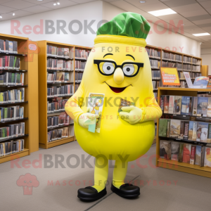 Lemon Yellow Corned Beef And Cabbage mascot costume character dressed with a Mini Skirt and Reading glasses