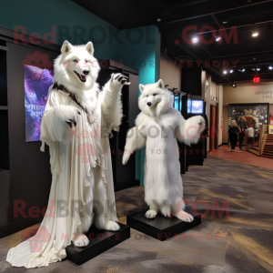 White Wolf mascot costume character dressed with a Evening Gown and Wraps