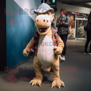 Cream Parasaurolophus mascot costume character dressed with a Boyfriend Jeans and Headbands