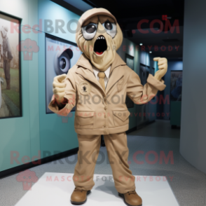 Tan Graveyard mascot costume character dressed with a Windbreaker and Cufflinks