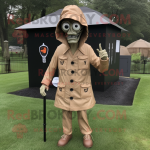 Tan Graveyard mascot costume character dressed with a Windbreaker and Cufflinks