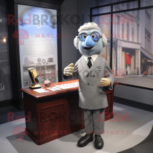 Silver Attorney mascot costume character dressed with a Shift Dress and Cufflinks