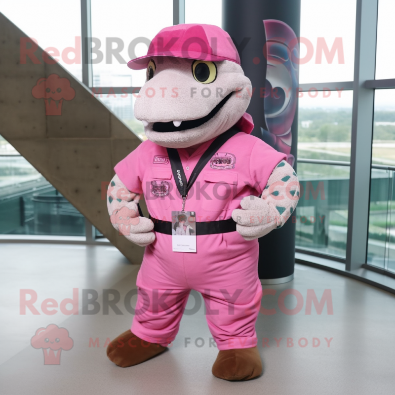 Pink Titanoboa mascot costume character dressed with a Cargo Shorts and Pocket squares