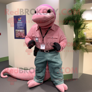 Pink Titanoboa mascot costume character dressed with a Cargo Shorts and Pocket squares