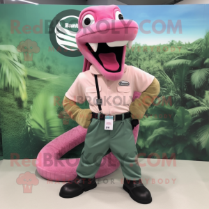 Pink Titanoboa mascot costume character dressed with a Cargo Shorts and Pocket squares