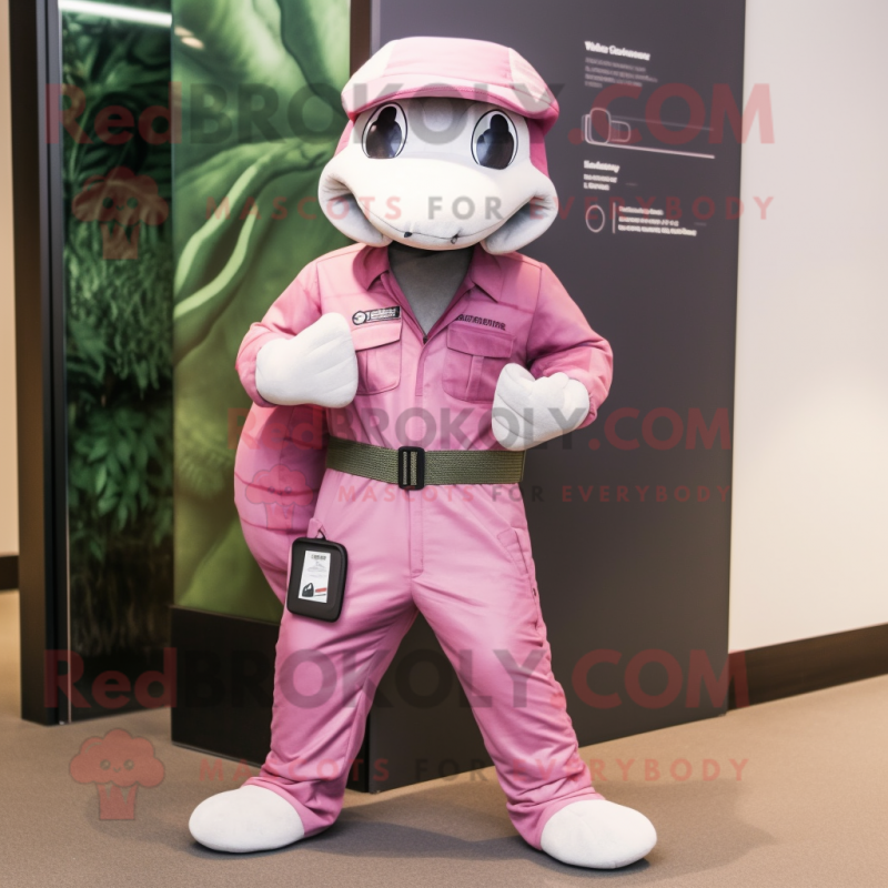 Pink Titanoboa mascot costume character dressed with a Cargo Shorts and Pocket squares