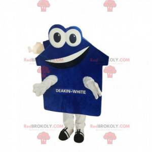 Mascote de casa azul e branca muito sorridente - Redbrokoly.com