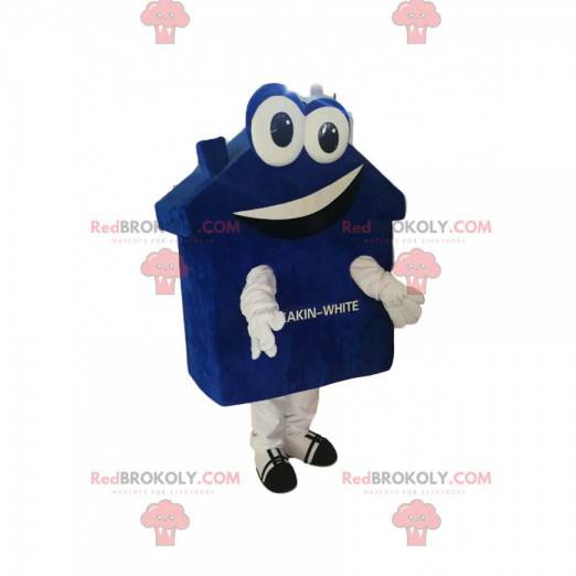 Very smiling blue and white house mascot - Redbrokoly.com