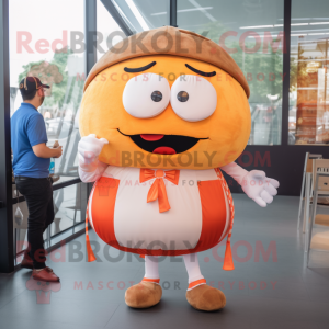 Orange Hamburger mascot costume character dressed with a Oxford Shirt and Shawl pins