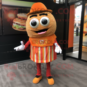 Orange Hamburger mascot costume character dressed with a Oxford Shirt and Shawl pins