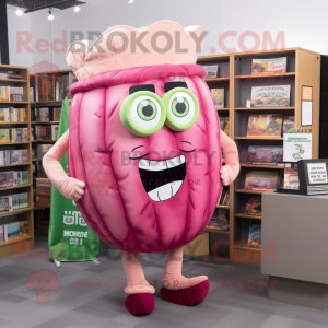 Pink Corned Beef And Cabbage mascot costume character dressed with a Vest and Reading glasses