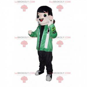 Maskot stilfuld ung dreng med en grøn jakke - Redbrokoly.com