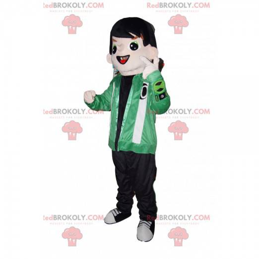 Mascote elegante jovem com uma jaqueta verde - Redbrokoly.com