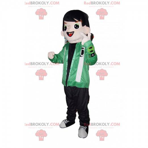 Maskotka stylowy młody chłopak z zieloną kurtką - Redbrokoly.com