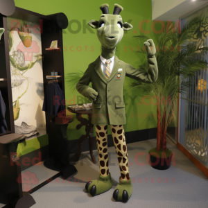Olive Giraffe maskot kostym...