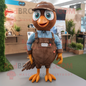 Brown Dove mascot costume character dressed with a Dungarees and Smartwatches