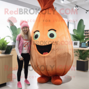 Rust Radish mascot costume character dressed with a Capri Pants and Hair clips