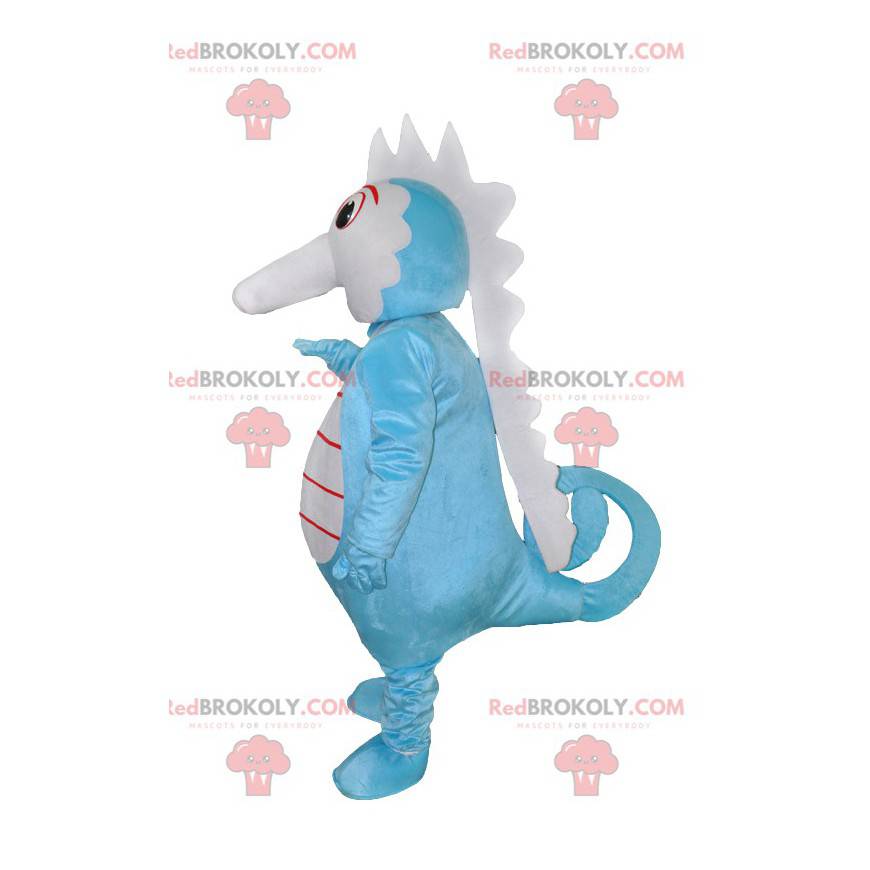 Mascote engraçado cavalo-marinho azul e branco - Redbrokoly.com