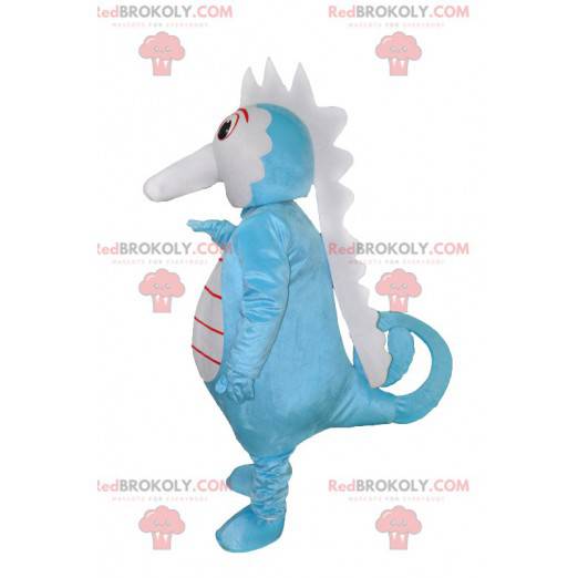 Grappige blauwe en witte zeepaardmascotte - Redbrokoly.com