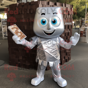 Silver Chocolate Bars mascot costume character dressed with a V-Neck Tee and Clutch bags
