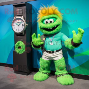 Green Wrist Watch mascot costume character dressed with a Bikini and Watches