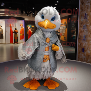Silver Mandarin mascot costume character dressed with a Jacket and Shawl pins