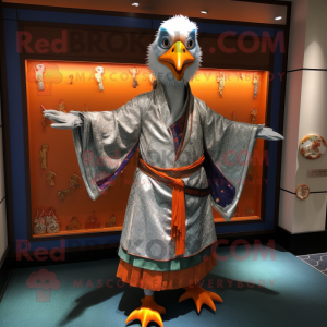 Silver Mandarin mascot costume character dressed with a Jacket and Shawl pins