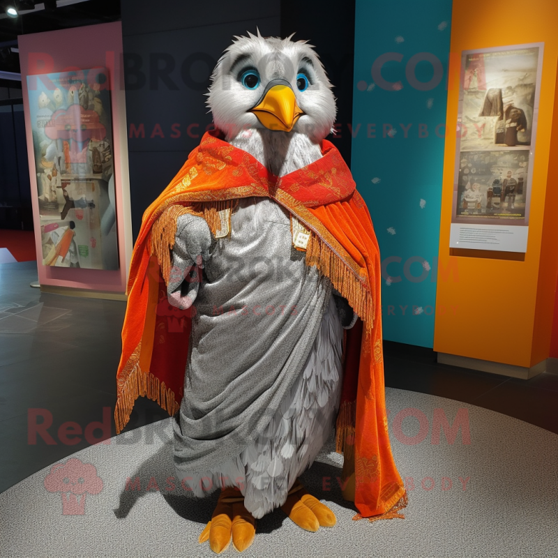 Silver Mandarin mascot costume character dressed with a Jacket and Shawl pins