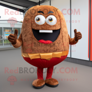 Rust Hamburger mascot costume character dressed with a Trousers and Brooches