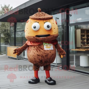 Rust Hamburger mascot costume character dressed with a Trousers and Brooches