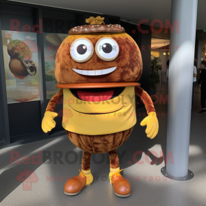 Rust Hamburger mascot costume character dressed with a Trousers and Brooches