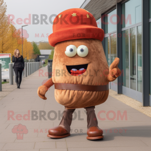 Rust Hamburger mascot costume character dressed with a Trousers and Brooches