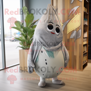 Gray Pear mascot costume character dressed with a One-Piece Swimsuit and Scarves