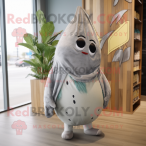 Gray Pear mascot costume character dressed with a One-Piece Swimsuit and Scarves