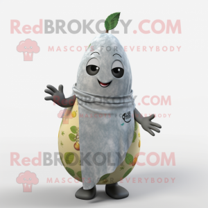 Gray Pear mascot costume character dressed with a One-Piece Swimsuit and Scarves