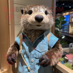 nan Otter mascot costume character dressed with a Poplin Shirt and Necklaces