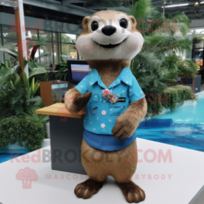 nan Otter mascot costume character dressed with a Poplin Shirt and Necklaces