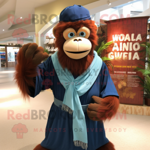 Navy Orangutan mascot costume character dressed with a Polo Shirt and Shawls