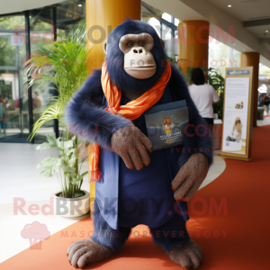 Navy Orangutan mascot costume character dressed with a Polo Shirt and Shawls