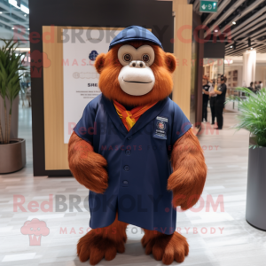 Navy Orangutan mascot costume character dressed with a Polo Shirt and Shawls