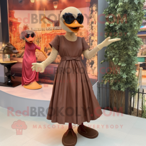 Brown Swan mascot costume character dressed with a A-Line Skirt and Sunglasses