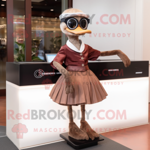 Brown Swan mascot costume character dressed with a A-Line Skirt and Sunglasses