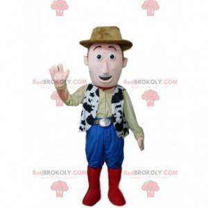 Mascotte de cow-boy souriant avec un chapeau marron -