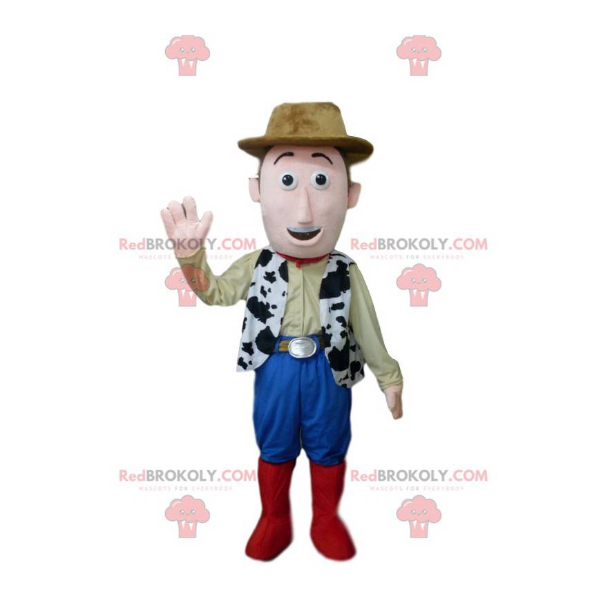 Mascote cowboy sorridente com chapéu marrom - Redbrokoly.com