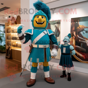 Teal Swiss Guard mascot costume character dressed with a Bermuda Shorts and Watches