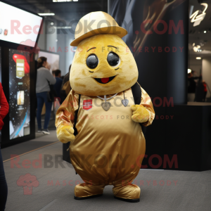 Gold Potato mascot costume character dressed with a Vest and Headbands