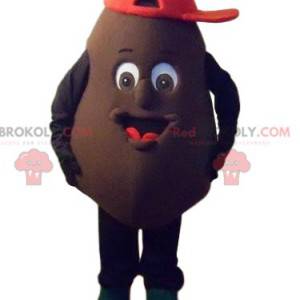 Mascotte de personnage marron avec une casquette rouge -