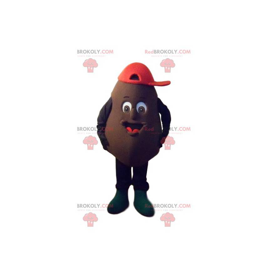 Mascotte de personnage marron avec une casquette rouge -