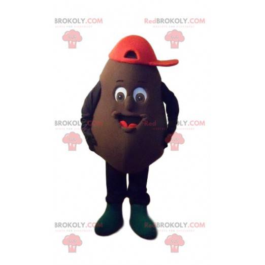 Mascotte de personnage marron avec une casquette rouge -