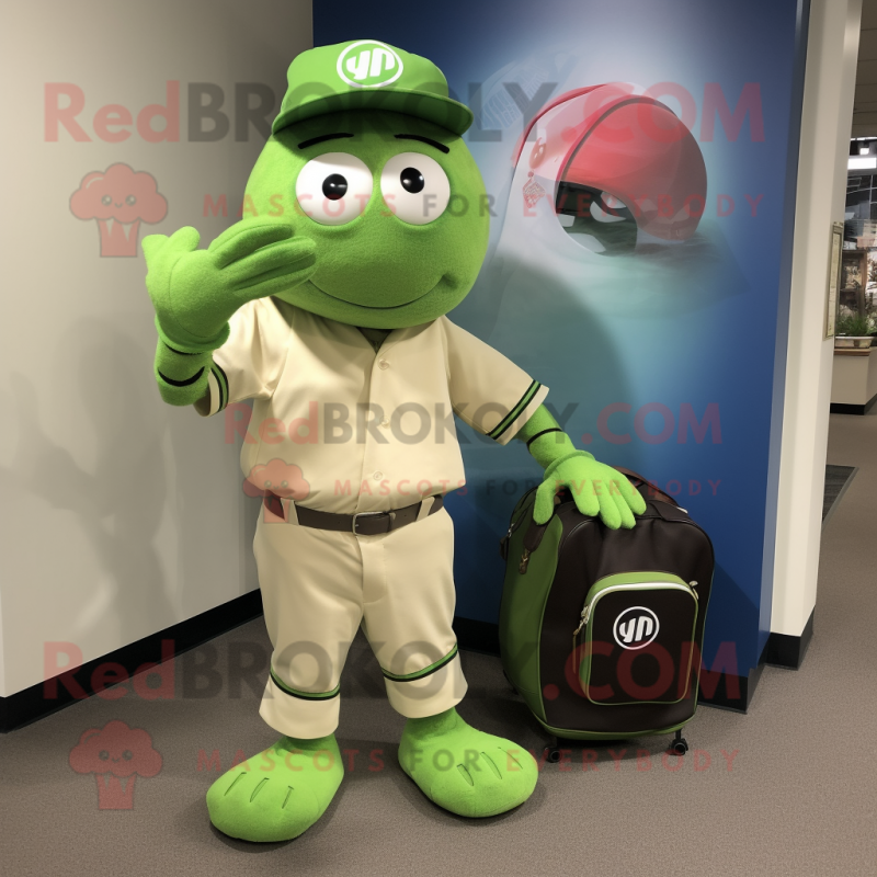 Lime Green Wrist Watch mascot costume character dressed with a Baseball Tee and Tote bags